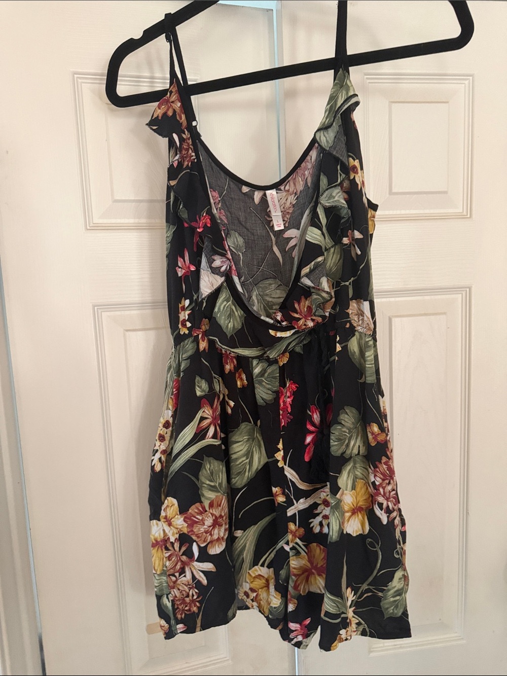Floral Ruffle-Trim Black Mini Romper